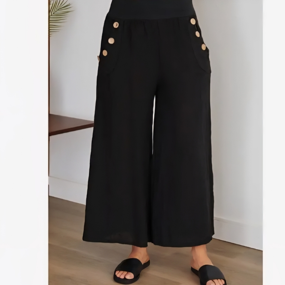Firenze In Maglia Black Linen Wide Leg Pants